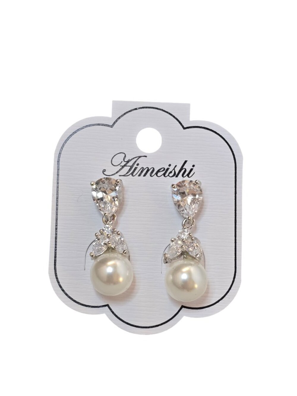 Aimeishi Women's Silver Plated Faux Pearl Pierced Rhinestone Crystal Earrings